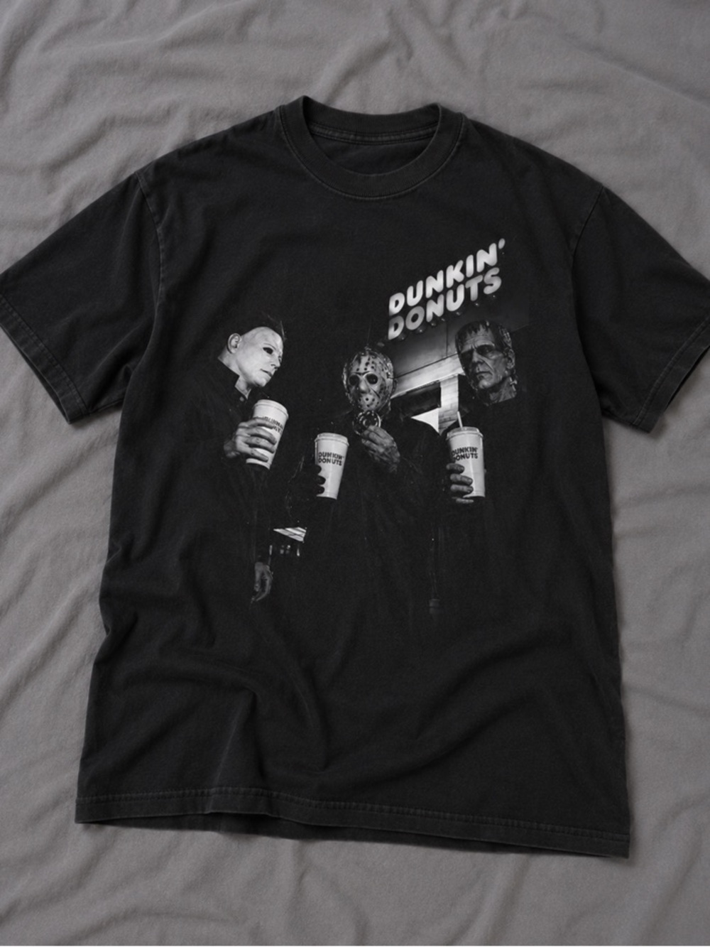 Dunkin Donuts Horror Halloween Black T-Shirt